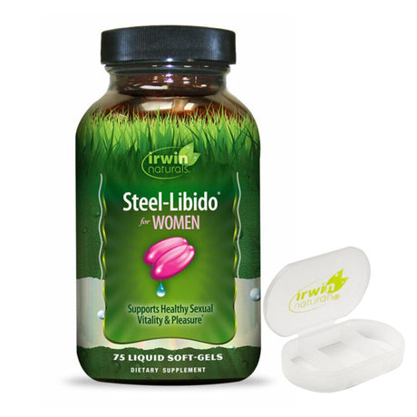 Irwin Naturals Steel Libido for Women, 75 Liquid Softgels Bundle with a Irwin Naturals Pill Case