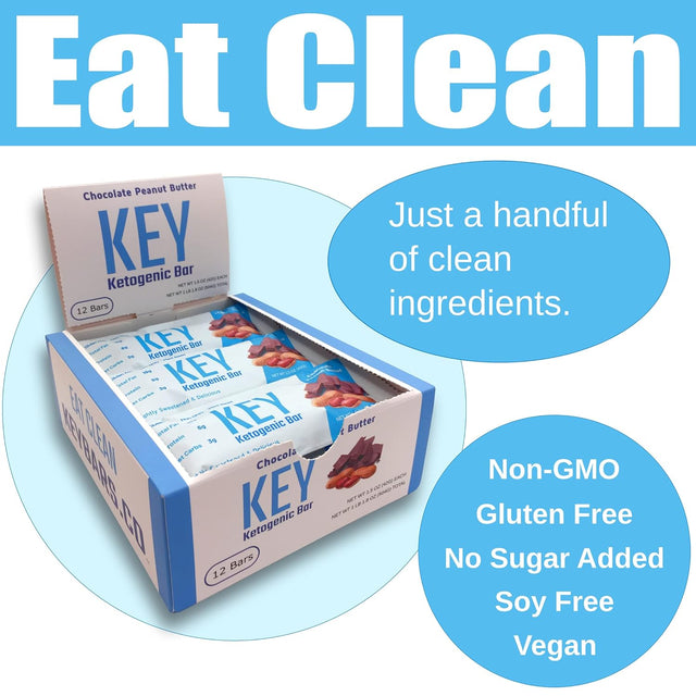 Key Keto Bars - Chocolate Peanut Butter Keto Bars - Keto Protein Bars Are Keto Snacks and Keto Food on the Go. High Fat, Low Carb.12 Pack Key Bars