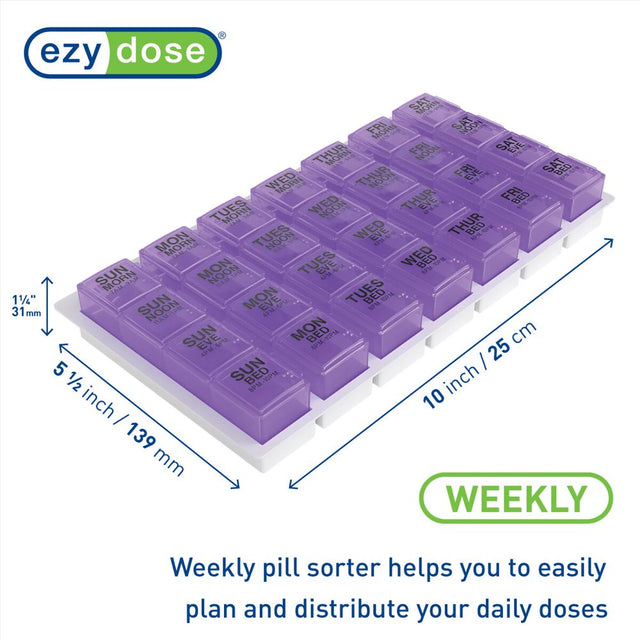 Ezy Dose Weekly (7-Day) Pill Organizer, Large Pop-Out Compartments, 4 Times a Day (Large)