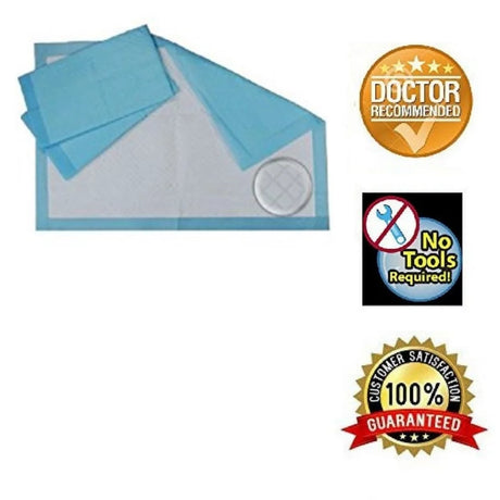 Healthline (Chux) Disposable Underpads 23 X 36, Waterproof Highly Absorbent Bed Pads for Adults, Children and Pets, Large Size, Blue, Count (100/Pack) plus Hand Sanitizing Wipes