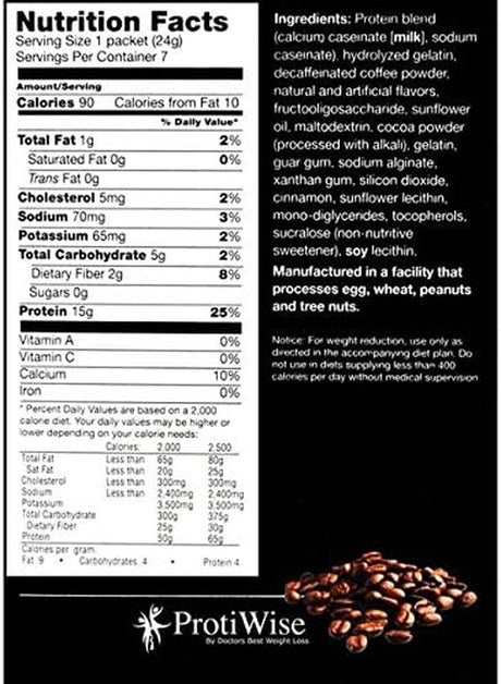 Protiwise - High Protein Diet Drink | Cappuccino | Low Calorie, Low Fat, Sugar Free (7/Box)