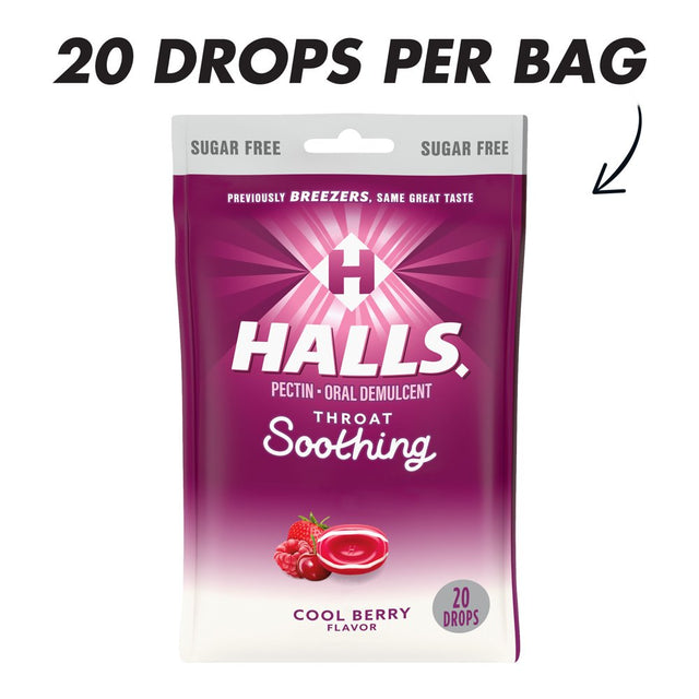 HALLS Breezers Cool Berry Sugar Free Throat Drops, 20 Drops