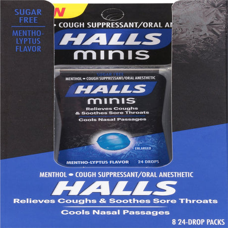 Halls Minis Mentho-Lyptus Flavor Sugar Free Cough Drops, 8 Count