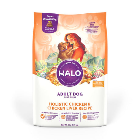 Halo Natural Dry Dog Food, Chicken & Chicken Liver Recipe, 4-Pound Bag