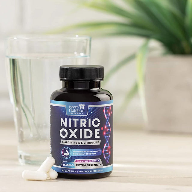 Extra Strength Nitric Oxide Supplement L Arginine 3X Strength - Citrulline Malate, AAKG, Beta Alanine - Premium Muscle Supporting Nitric Booster for Energy & Strength to Train Harder - 60 Capsules