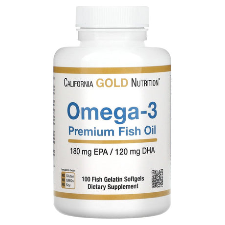 Omega-3 Premium Fish Oil by California Gold Nutrition, Concentrated Formula with EPA & DHA, Support for Optimal Lipid Profile & Immune System, Gluten Free, Non-Gmo, 100 Fish Gelatin Softgels