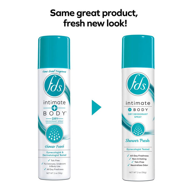 FDS Intimate + Body Dry Feminine Deodorant Spray, Shower Fresh, 3 Pack