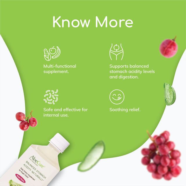Aloecure USDA Organic Aloe Vera Juice Grape Flavor, Made within 12 Hours of Harvest - Pure Aloe Vera Drink Natural Treatment for Acid Reflux, GERD, Natural Acid Buffer, Aloe Vera Inner Fillet Juice