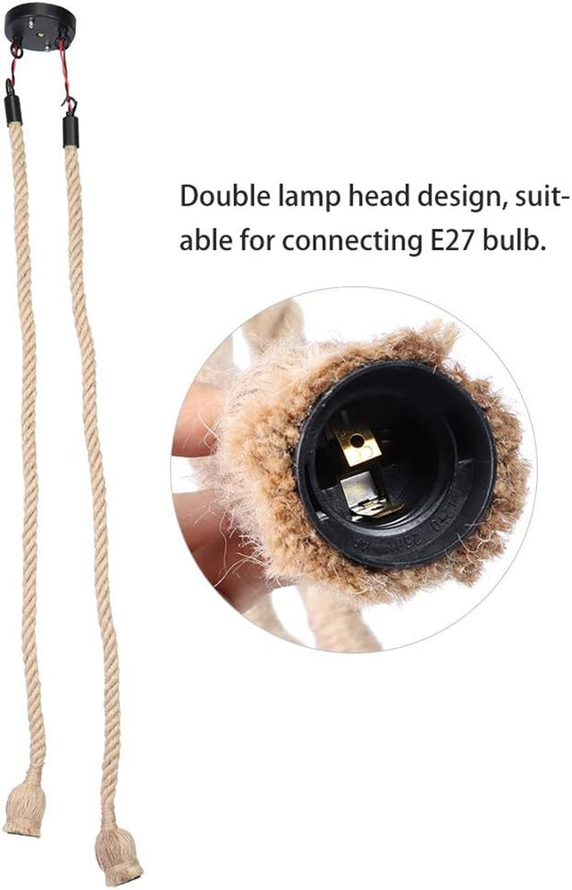 Fdit Pendant Light, Jute + Metalc Hemp Rope Lamp, Durability 85V-265V Industrial Occasion for Bars Restaurants Homes Cafes