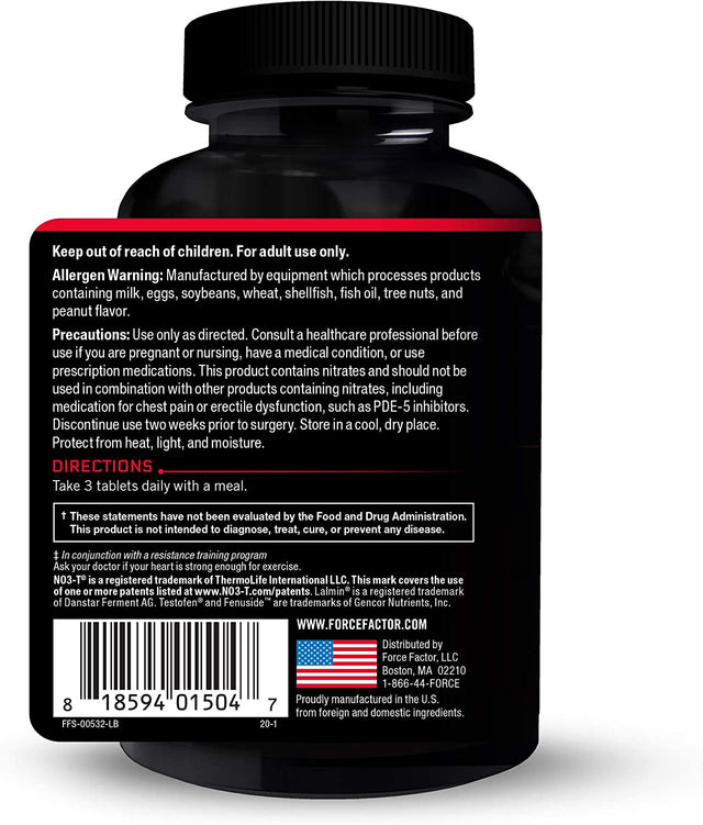 FORCE FACTOR Test X180 V2, 3-Pack, Testosterone Booster for Men, Testosterone Supplement with Testofen and NO3-T Nitrates to Build Muscle, Increase Nitric Oxide, and Enhance Performance, 270 Tablets