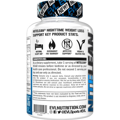 Evlution Nutrition Nite Lean Night Time Fat Burner 30 Capsules