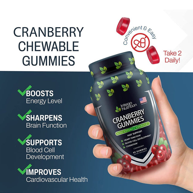 Intego Nutrition Cranberry Gummies for Urinary Health & Kidney Support, 60 Count