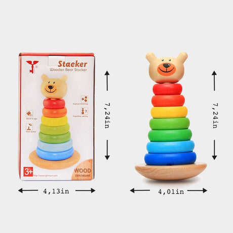 Gara Rainbow Bear Stacker Wooden Ring Toy, Ring Toy, Stacking Rings for Baby and Toddlers, Learning Educational Ring Toys, Color Stacker Sorting Pyramid Fun Activity for 18 Months and Up