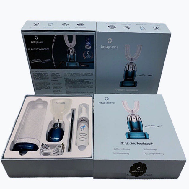 Hellopharma 3D Ultra Whitening Toothbrush, U-Shaped Toothbrush with Wireless Charging Station- Pink