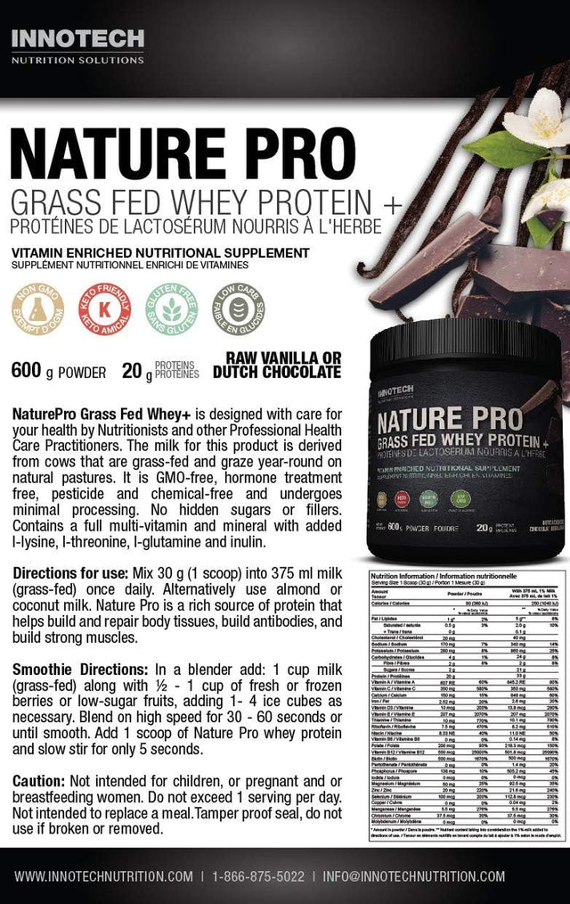 INNOTECH Nutrition: Naturepro (Whey + from Grass Fed Cows), Vanilla - 600 G