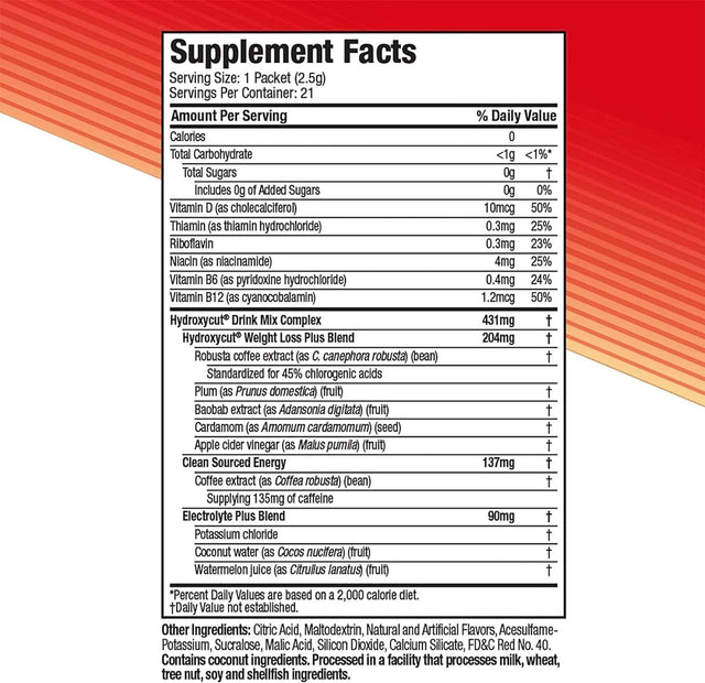 Hydroxycut Drink Mix | Energy Drink Powder | Wildberry Blast, 21 Packets, 2 Packs (Packaging May Vary)