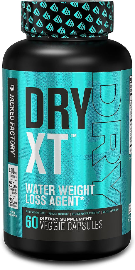 Jacked Factory Dry-Xt Water Weight Loss Diuretic Pills - Natural Supplement | Reduces Water Retention & Bloating | Dandelion Root Extract, Potassium, 7 More Powerful Ingredients - 60 Veggie Capsules
