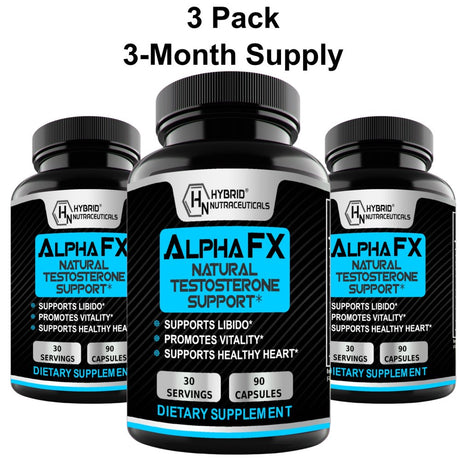 Alphafx Advanced Testosterone Booster Estrogen Blocker Supplement for Men - Libido Support with Tribulus Terrestris, Increased Energy, Stamina, Strength - 3-Pack