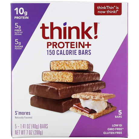 Protein+ 150 Calorie Bars, S'Mores, 5 Bars, 1.41 Oz (40 G) Each, Think !