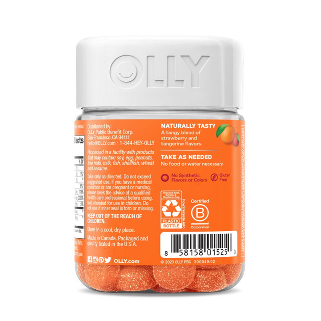 OLLY Laser Focus Gummy, Ginseng, Alpha GPC, B Vitamin, Supplement, Berry Tangerine, 36 Ct