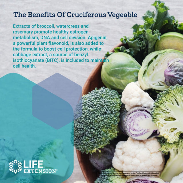 Life Extension Triple Action Cruciferous Vegetable Extract - Helps Maintain DNA Health & Already-Healthy Hormone Levels - Gluten-Free, Non-Gmo - 60 Vegetarian Capsules