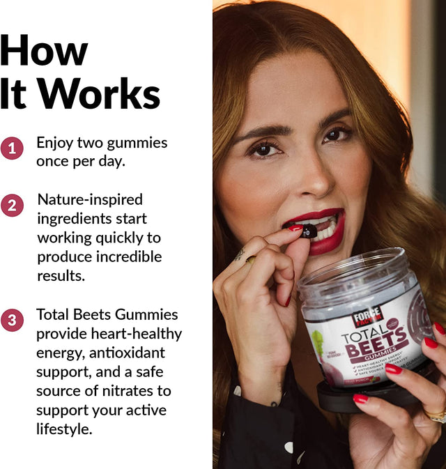 Force Factor Total Beets Gummies Beet Supplement with Beet Powder,Superfood with Nitrates, Great-Tasting Beet Chewables for Heart-Healthy Energy, Antioxidant Support, and More, 60 Gummies