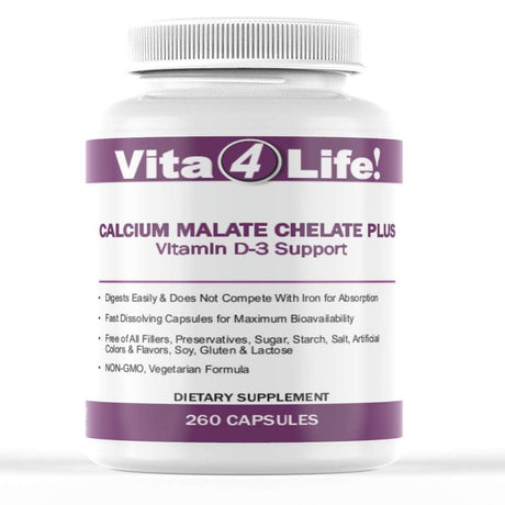 Calcium Malate Chelate plus Vitamin D3 - Vita4Life Bariatric Supplement Formula - 260 Count