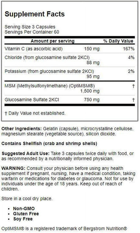Doctor'S Best Synergistic Glucosamine MSM with Optimsm, Non-Gmo, Gluten Free, Soy Free, Joint Support, 180 Caps