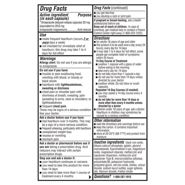 Equate Omeprazole Delayed-Release Capsules, 20 Mg, 42 Count, 3 Pack