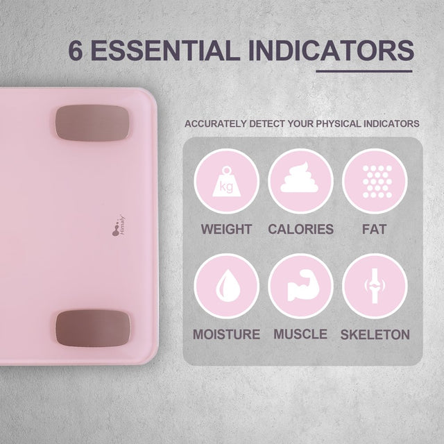 Himaly Digital Body Weight Scale for Body Fat, BMI with Smartphone App Sync Bluetooth, 400 Lbs Pink