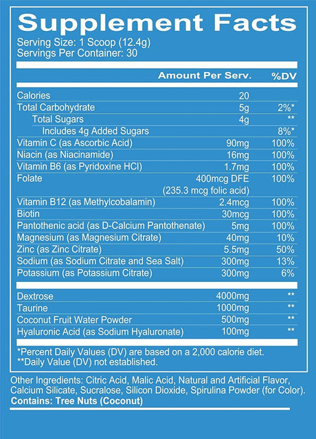REDCON1 Canteen Hydration + Electrolytes, Blue Freeze - Electrolyte Drink Powder with B Vitamins + Minerals for Recovery - Coconut Water Powder & Hyaluronic Acid for Hydration (30 Servings)