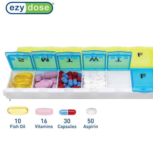 Ezy Dose Weekly 14-Day Locking Pill Organizer, Daily Medication Storage (2XL)