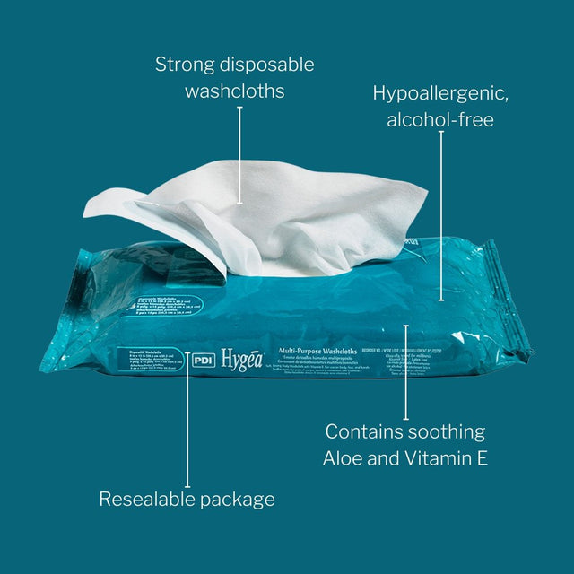 Hygea Personal Wipes for Adults, Disposable Washcloths, 8 in X 12 In, 48 Count, 1 Pack