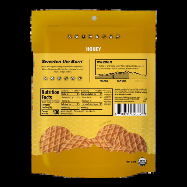 Honey Stinger, Organic Healthy Snack Mini Waffles, Honey, 5.3 Oz Bag