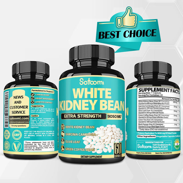 𝟲𝗶𝗻𝟭 White Kidney Bean Extract Pills- Equivalent to 𝟵𝟬𝟱𝟬𝗺𝗴 of 6 Herbs - Support Body Building, Starch, and Form Management for Women & Men - 2 Packs 60 Caps for 4 Months
