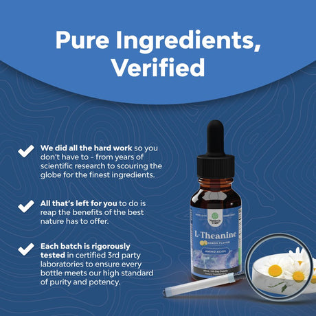 High Absorption L-Theanine Liquid Drops - Nootropic Focus Supplement with L-Theanine 200Mg per Serving and Chamomile Extract - L Theanine Supplement for Adults and Kids Relaxation and Focus Vegan 60Ml