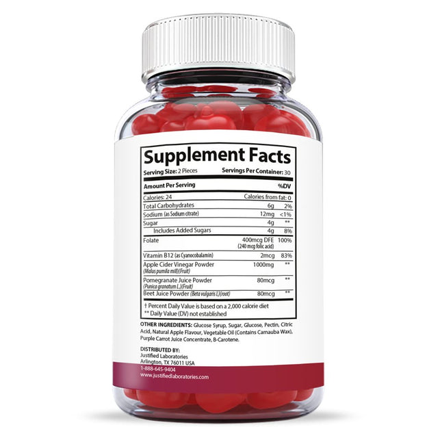 Justified Laboratories Ketofitastic Keto Gummies 1000MG ACV with Pomegranate Juice Beet Root B12 60 Gummys