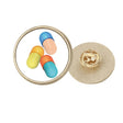 Health Care Products Capsule Pill Pattern round Metal Golden Pin Brooch Clip