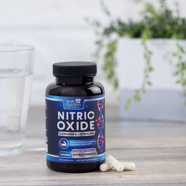 Health Nutrition Naturals Extra Strength Nitric Oxide Supplement L Arginine 3X - Citrulline Malate, AAKG, Beta Alanine Premium Muscle Building Booster for & Energy to Train Harder 120 Capsules Count