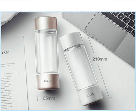 Portable 4 Minute Hydrogen-Rich Water Bottle Rechargeable High Concentration Hydrogen Generator Glass Bottle Anti-Aging Anti-Oxidation Alkaline Water Generator, 360Ml