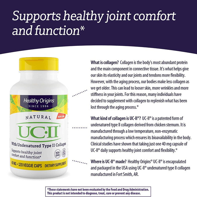 Healthy Origins UC-II 40 Mg (Undenatured Type II Collagen, Non-Gmo, Gluten Free, Joint Support), 120 Veggie Caps