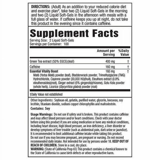 Green Tea Fat Burner, 200 Liquid Soft-Gels