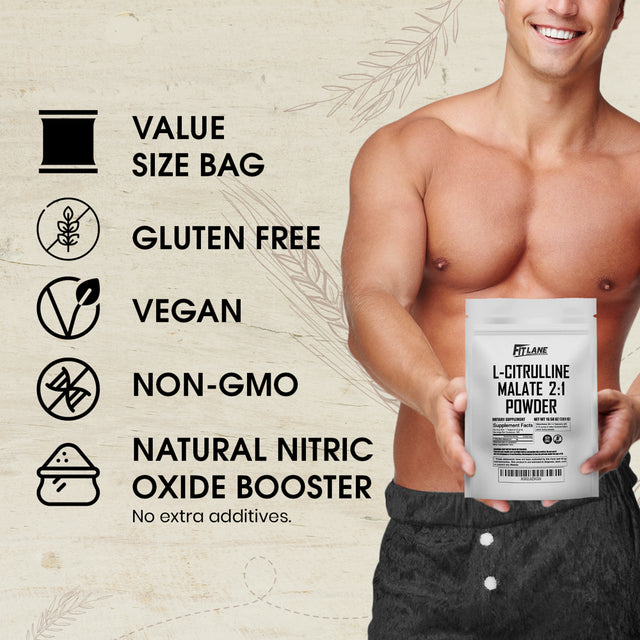 L-Citrulline Malate 2:1 Powder 301 Gms - Natural Nitrous Oxide Supplement for Recovery - Fit Lane Nutrition