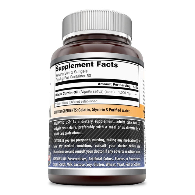 Amazing Formulas Black Seed Oil Natural Dietary Supplement - Cold Pressed Black Cumin Seed Oil from 100% Genuine Nigella Sativa - 1000 Mg 100 Softgels