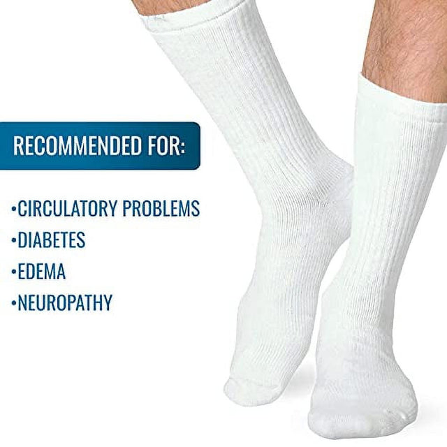 Heelbo Diabetic Socks for Sensitive Feet without Elastic for Men and Women for Circulatory Problems, Edema and Neuropathy, 8-15Mmhg, White, XL