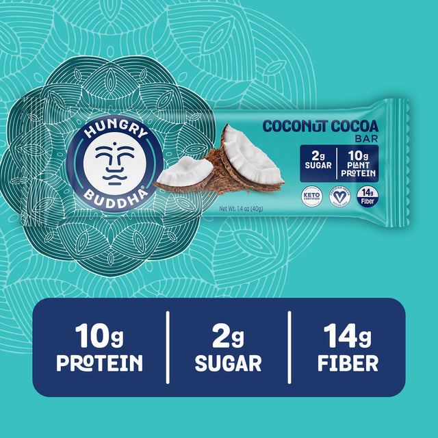 HUNGRY BUDDHA Bars - Plant Based Protein Bars - Vegan Nutrition Bars - Low Sugar Healthy Snacks - Gluten Free Snack Bars - Peanut Free - Protein Bar - Keto Bar - 12 Count [Coconut Cocoa ]