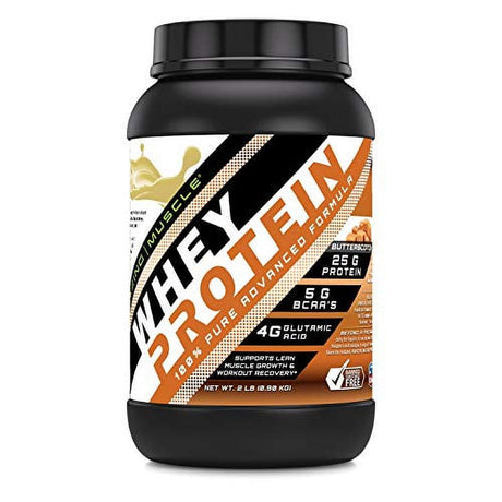 Amazing Muscle 100% Whey Protein Powder *Advanced Formula with Whey Protein Isolate as a Primary Ingredient along with Ultra Filtered Whey Protein Concentrate (Butterscotch, 2 Lb)