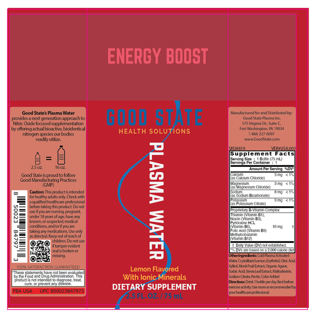 Ionic Plasma Water Shot | Nitric Oxide | Cold-Plasma | Plasma-Activated Water (PAW) | Energy and Endurance | 2.5 Fluid Oz. Lemon Flavored | Dietary Supplement | 1-Unit