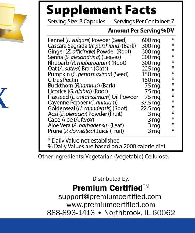 7 Day Detox - Cleanse the Digestive System Naturally, Flush Toxins - Fennel Seed 600Mg, Ginger Root 300Mg, Cascara Sagrada 300Mg - 21 Capsules - Vegan Friendly