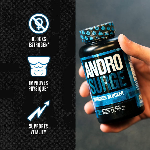 Jacked Factory Androsurge Estrogen Blocker for Men - Natural Vitality Support for Men & anti Estrogen Aromatase Inhibitor - Vitality Booster, Muscle Builder - DIM Long Jack & More, 120 Veggie Pills